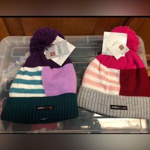 NEW w tags Swiss Tech Kids Striped Knit Beanie Duo 2 cute hat set size Medium